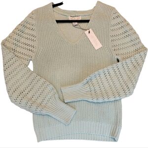 NWT Rachel Zoe Mint Knit Sweater Size Medium Green Blue Cotton Blend